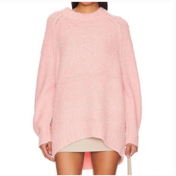 Free People Teddy Sweater M Pink Oversized Fuzzy Pullover Cozy Boucle Knit